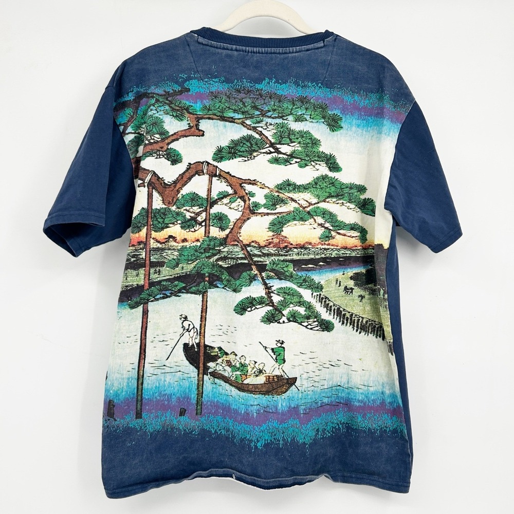 Rebel Vengeance Mens Osaka Japan Graphic Art Streetwear T-Shirt Blue Size L